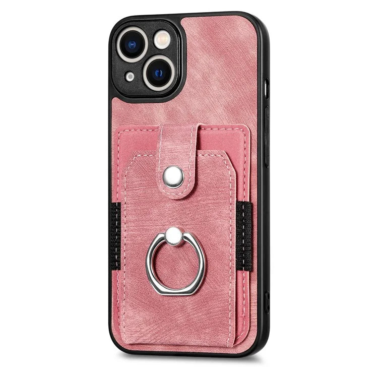 D2 Phone Case for iPhone 14 Ring Holder Kickstand TPU+PU Leather Phone Shell