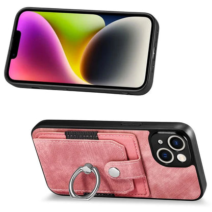 D2 Phone Case for iPhone 14 Ring Holder Kickstand TPU+PU Leather Phone Shell