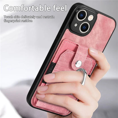 D2 Phone Case for iPhone 14 Ring Holder Kickstand TPU+PU Leather Phone Shell