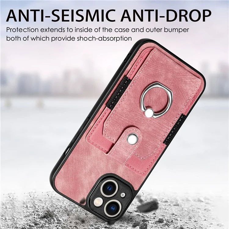 D2 Phone Case for iPhone 14 Ring Holder Kickstand TPU+PU Leather Phone Shell
