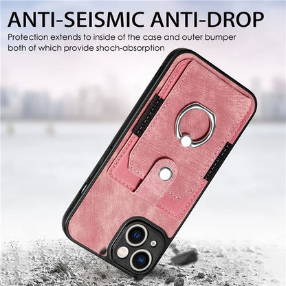 D2 Phone Case for iPhone 14 Ring Holder Kickstand TPU+PU Leather Phone Shell