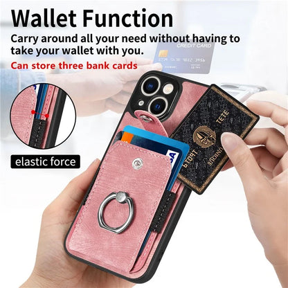 D2 Phone Case for iPhone 14 Ring Holder Kickstand TPU+PU Leather Phone Shell