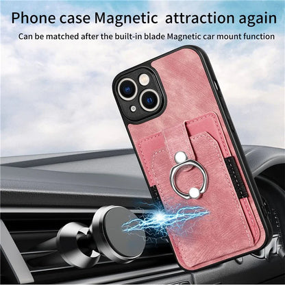 D2 Phone Case for iPhone 14 Ring Holder Kickstand TPU+PU Leather Phone Shell