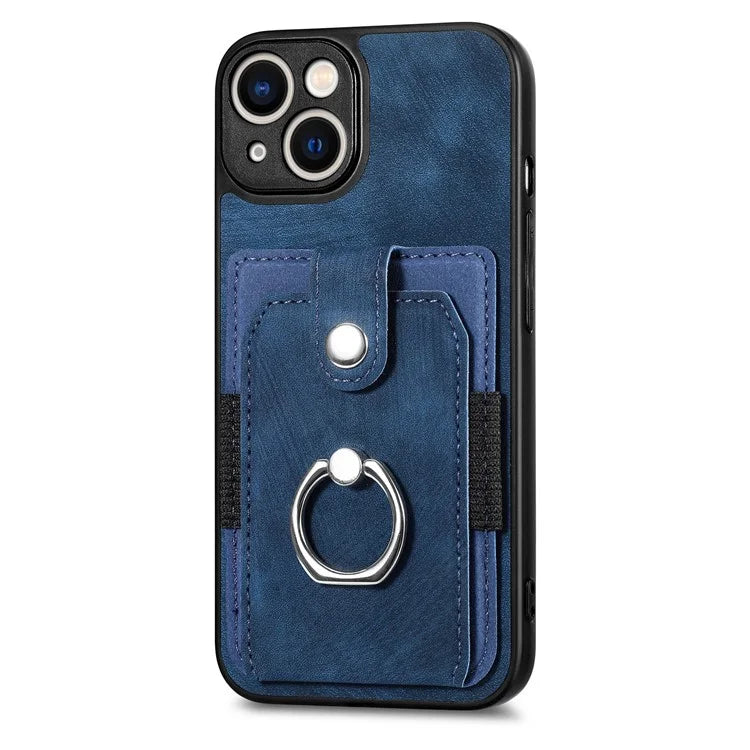D2 Phone Case for iPhone 14 Ring Holder Kickstand TPU+PU Leather Phone Shell
