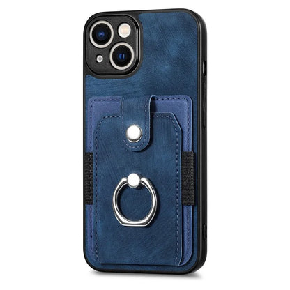 D2 Phone Case for iPhone 14 Ring Holder Kickstand TPU+PU Leather Phone Shell