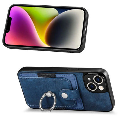 D2 Phone Case for iPhone 14 Ring Holder Kickstand TPU+PU Leather Phone Shell