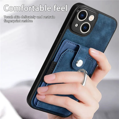 D2 Phone Case for iPhone 14 Ring Holder Kickstand TPU+PU Leather Phone Shell