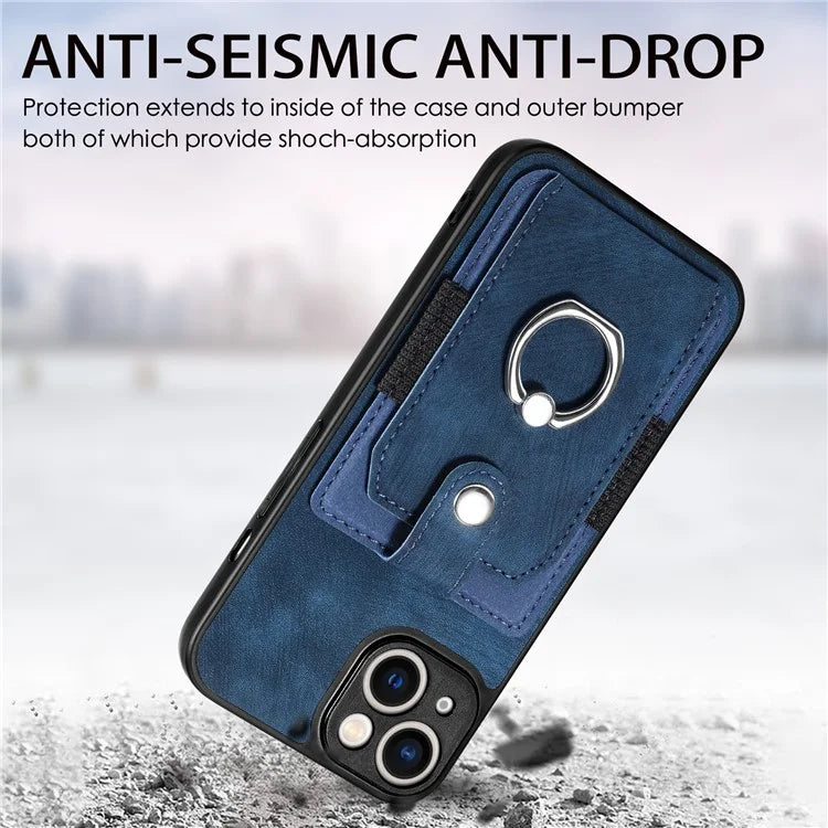 D2 Phone Case for iPhone 14 Ring Holder Kickstand TPU+PU Leather Phone Shell