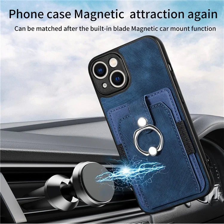 D2 Phone Case for iPhone 14 Ring Holder Kickstand TPU+PU Leather Phone Shell