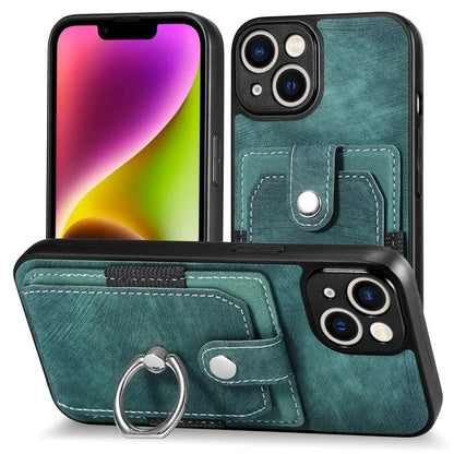 D2 Phone Case for iPhone 14 Ring Holder Kickstand TPU+PU Leather Phone Shell