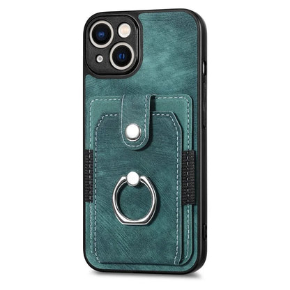 D2 Phone Case for iPhone 14 Ring Holder Kickstand TPU+PU Leather Phone Shell