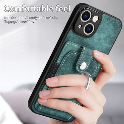 D2 Phone Case for iPhone 14 Ring Holder Kickstand TPU+PU Leather Phone Shell