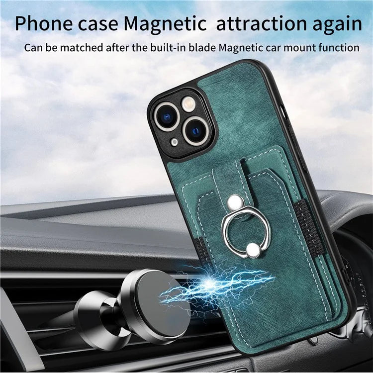 D2 Phone Case for iPhone 14 Ring Holder Kickstand TPU+PU Leather Phone Shell