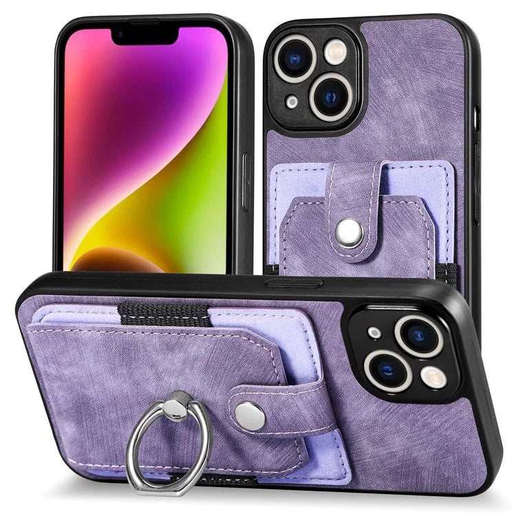 D2 Phone Case for iPhone 14 Ring Holder Kickstand TPU+PU Leather Phone Shell