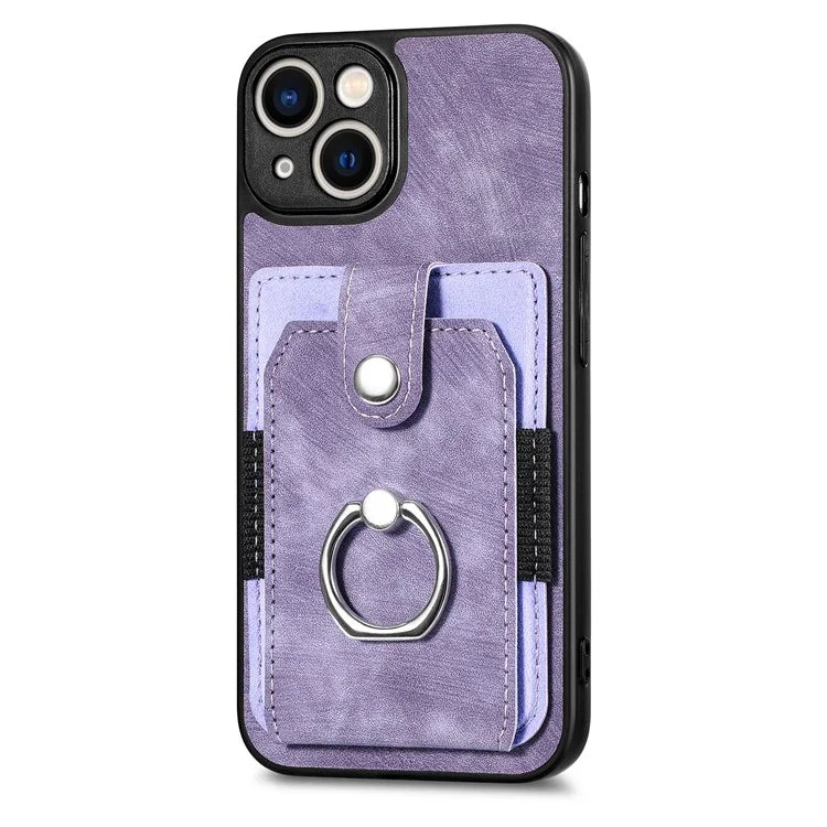 D2 Phone Case for iPhone 14 Ring Holder Kickstand TPU+PU Leather Phone Shell
