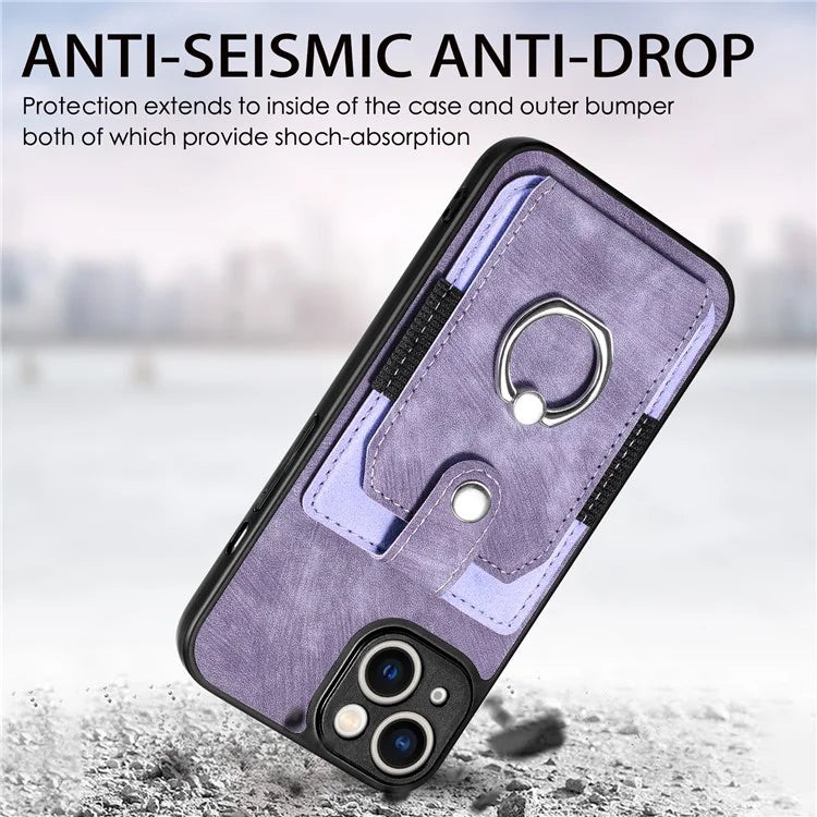 D2 Phone Case for iPhone 14 Ring Holder Kickstand TPU+PU Leather Phone Shell