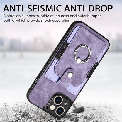 D2 Phone Case for iPhone 14 Ring Holder Kickstand TPU+PU Leather Phone Shell