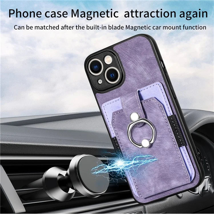 D2 Phone Case for iPhone 14 Ring Holder Kickstand TPU+PU Leather Phone Shell