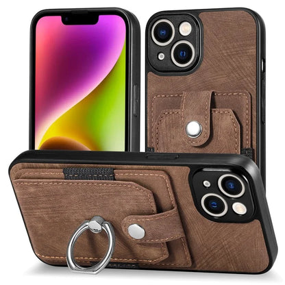 D2 Phone Case for iPhone 14 Ring Holder Kickstand TPU+PU Leather Phone Shell