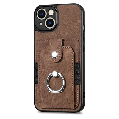 D2 Phone Case for iPhone 14 Ring Holder Kickstand TPU+PU Leather Phone Shell