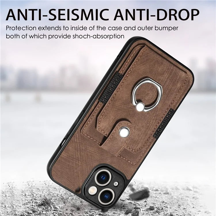 D2 Phone Case for iPhone 14 Ring Holder Kickstand TPU+PU Leather Phone Shell