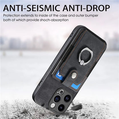 D2 Phone Case for iPhone 15 Pro Max Ring Kickstand TPU+PU Leather Protective Shell