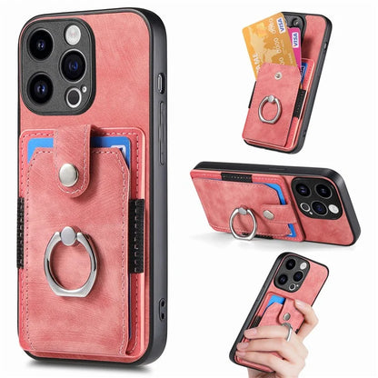 D2 Phone Case for iPhone 15 Pro Max Ring Kickstand TPU+PU Leather Protective Shell