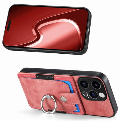 D2 Phone Case for iPhone 15 Pro Max Ring Kickstand TPU+PU Leather Protective Shell