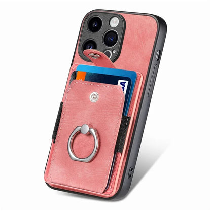 D2 Phone Case for iPhone 15 Pro Max Ring Kickstand TPU+PU Leather Protective Shell