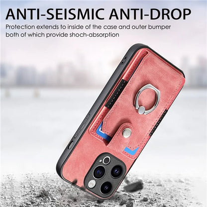 D2 Phone Case for iPhone 15 Pro Max Ring Kickstand TPU+PU Leather Protective Shell