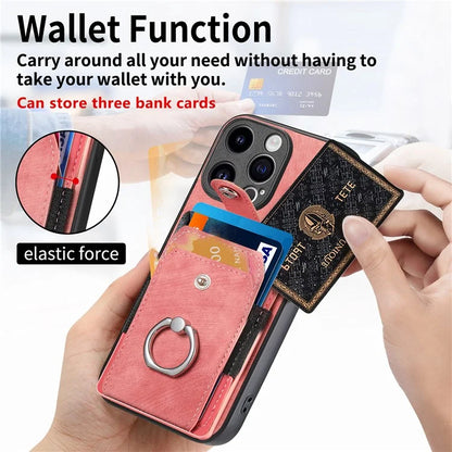 D2 Phone Case for iPhone 15 Pro Max Ring Kickstand TPU+PU Leather Protective Shell