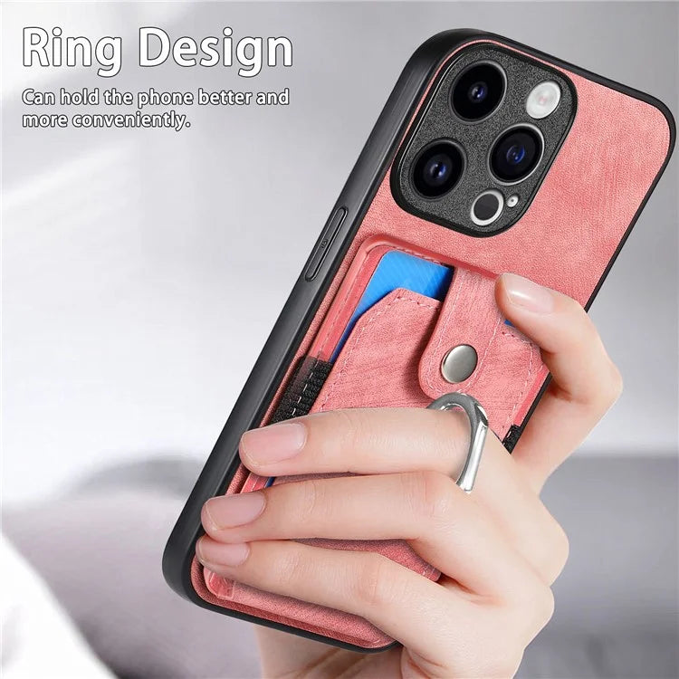 D2 Phone Case for iPhone 15 Pro Max Ring Kickstand TPU+PU Leather Protective Shell