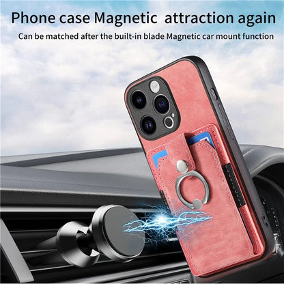 D2 Phone Case for iPhone 15 Pro Max Ring Kickstand TPU+PU Leather Protective Shell