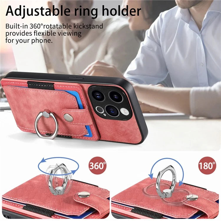 D2 Phone Case for iPhone 15 Pro Max Ring Kickstand TPU+PU Leather Protective Shell