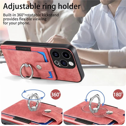 D2 Phone Case for iPhone 15 Pro Max Ring Kickstand TPU+PU Leather Protective Shell