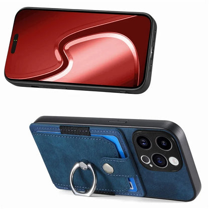 D2 Phone Case for iPhone 15 Pro Max Ring Kickstand TPU+PU Leather Protective Shell