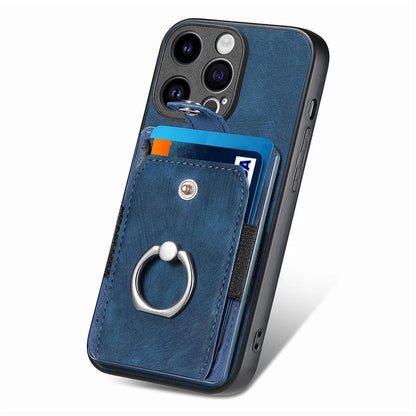 D2 Phone Case for iPhone 15 Pro Max Ring Kickstand TPU+PU Leather Protective Shell