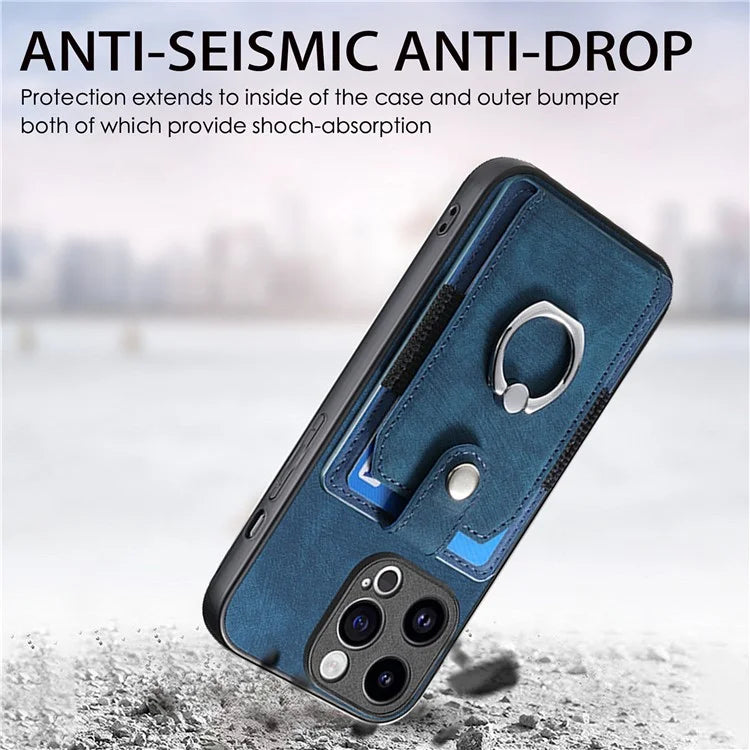 D2 Phone Case for iPhone 15 Pro Max Ring Kickstand TPU+PU Leather Protective Shell