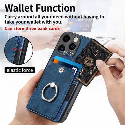 D2 Phone Case for iPhone 15 Pro Max Ring Kickstand TPU+PU Leather Protective Shell
