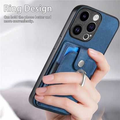 D2 Phone Case for iPhone 15 Pro Max Ring Kickstand TPU+PU Leather Protective Shell