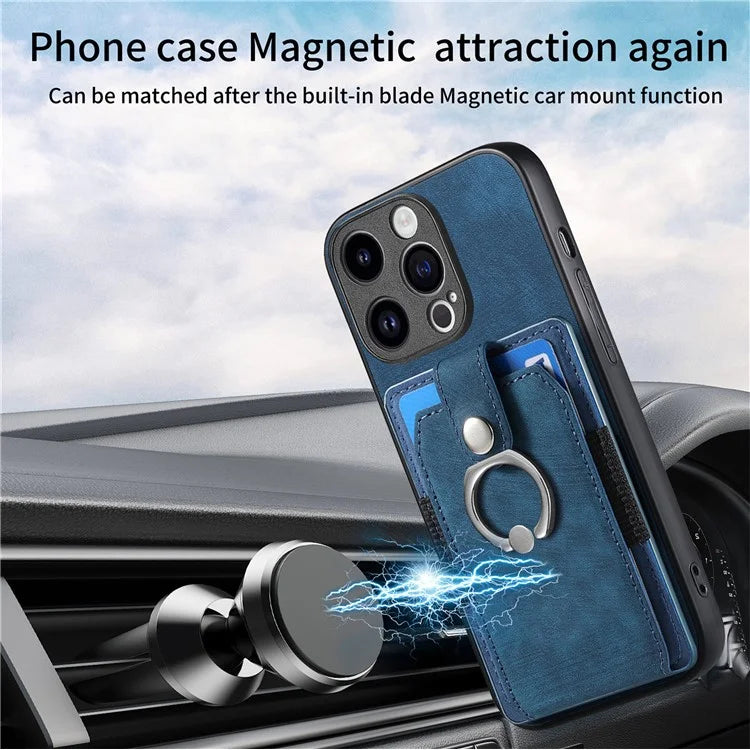 D2 Phone Case for iPhone 15 Pro Max Ring Kickstand TPU+PU Leather Protective Shell