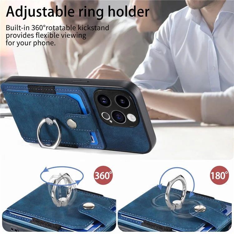D2 Phone Case for iPhone 15 Pro Max Ring Kickstand TPU+PU Leather Protective Shell