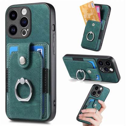 D2 Phone Case for iPhone 15 Pro Max Ring Kickstand TPU+PU Leather Protective Shell