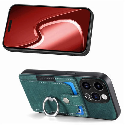 D2 Phone Case for iPhone 15 Pro Max Ring Kickstand TPU+PU Leather Protective Shell