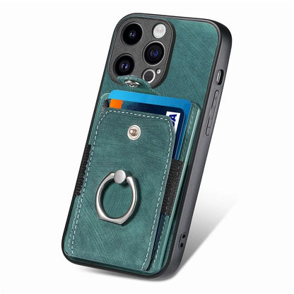 D2 Phone Case for iPhone 15 Pro Max Ring Kickstand TPU+PU Leather Protective Shell