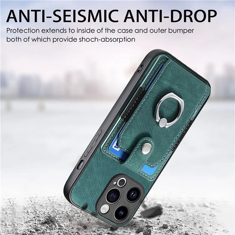 D2 Phone Case for iPhone 15 Pro Max Ring Kickstand TPU+PU Leather Protective Shell