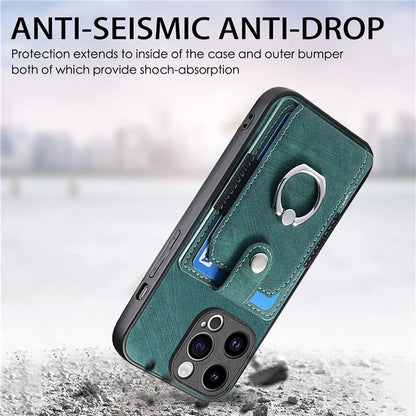 D2 Phone Case for iPhone 15 Pro Max Ring Kickstand TPU+PU Leather Protective Shell