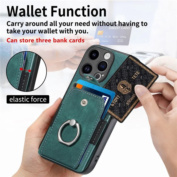 D2 Phone Case for iPhone 15 Pro Max Ring Kickstand TPU+PU Leather Protective Shell