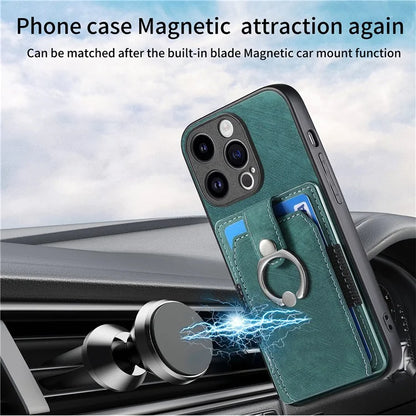 D2 Phone Case for iPhone 15 Pro Max Ring Kickstand TPU+PU Leather Protective Shell