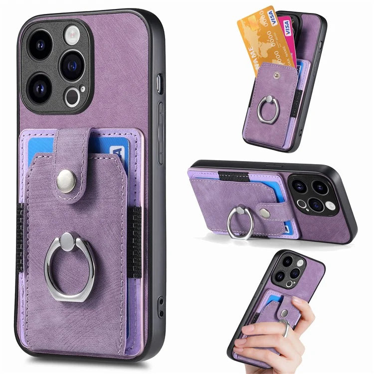 D2 Phone Case for iPhone 15 Pro Max Ring Kickstand TPU+PU Leather Protective Shell